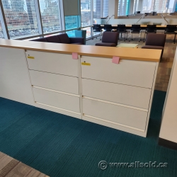 White Steelcase 3 Drawer Lateral File Cabinet w/ Blonde Wood Top